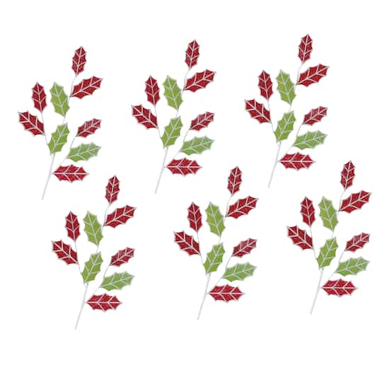 Glittered Fabric Holly Spray, 6ct. By Melrose | 2.5 ft | Michaels®